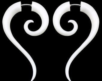 Sahara Spiral Tails - Fake Gauges, Fake Plugs, Handmade Bone Earrings, Tribal Style