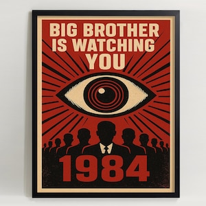 Big Brother Poster/postcard, 1984 Orwell Dystopian Propaganda Art, Literary Book Lover Gift, Instant Decor, Digital Download Only