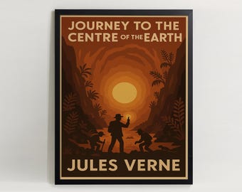 Jules Verne Resan till jordens medelpunkt Vintage bokomslag Konsttryck (digital nedladdning)