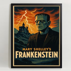 Lámina artística vintage de Frankenstein: póster de película de terror clásica (descarga digital)