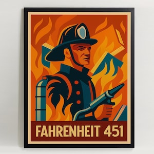 Póster de Fahrenheit 451: Arte retro de un bombero (descarga digital)