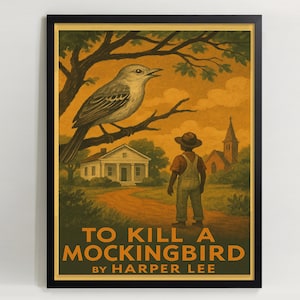 Póster/postal de &quot;Matar a un ruiseñor&quot;, libro vintage de Harper Lee, decoración de pared sureña, regalo de literatura clásica, solo descarga digital