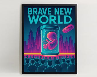 Brave New World Retro Sci-Fi Poster: Neon Dystopian Art (Digital Download)