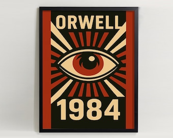 1984 Orwell konsttryck: Vintage dystopisk bokaffisch (digital nedladdning)