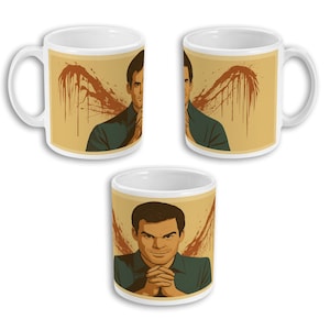 Dexter Mug – Blood Spatter Fan Art Coffee Cup | Dark Passenger TV Show Gift for True Crime Fans