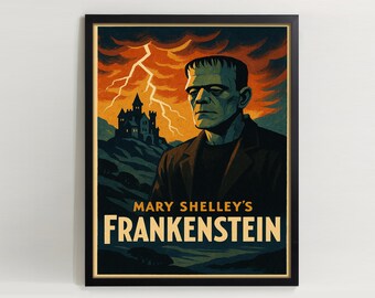 Póster vintage de Frankenstein: arte de película de terror gótico, decoración de Halloween
