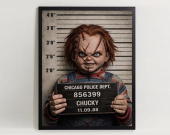 Chucky Mugshot väggkonst utskrivbar affisch endast digital nedladdning