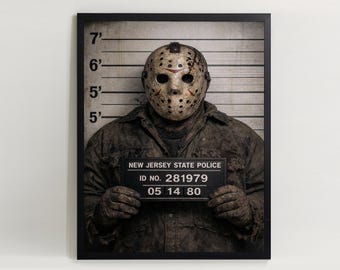 Jason Voorhees mugshot väggkonst polisfoto | Digital nedladdning inspirerad av fredagen den 13:e