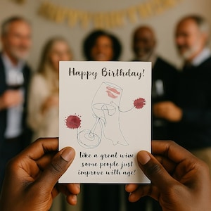 Cartão de aniversário engraçado com vinho | Para imprimir | Envelhecido como um bom vinho | Aniversário de adulto | Mãe | Pai | Download digital