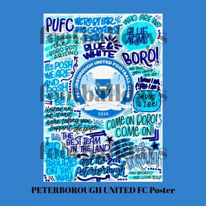 PETERBOROUGH UNITED FC - Chants Poster - Original handgezeichnet - Geschenk für Fußballliebhaber