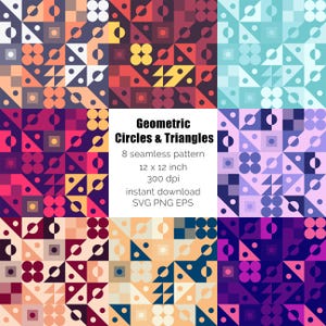 Geometric Circles, Triangles, Squares Seamless Pattern Set | Abstract Design | Digital Download for Fabric, Craft, DIY Projects