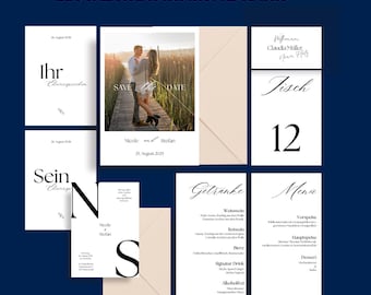 Pacchetto di cancelleria per matrimonio minimalista pulito elegante