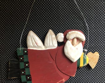 Vintage Ilona Steelhammer Wooden Santa Angel Ornament