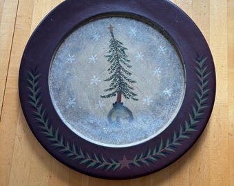 Hand-painted Decorative Wood Plate Signed by Artist Donna White
