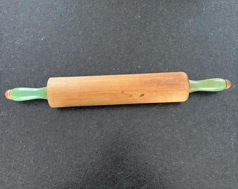 Vintage Wooden Rolling Pin With Green Handles