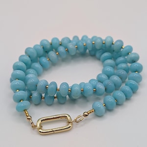 Blue Opal Rondelle Beaded Necklace - 21&quot;