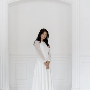 Midi Chiffon Wedding Dress • modest long sleeves wedding dress • beach boho wedding • custom sizes available