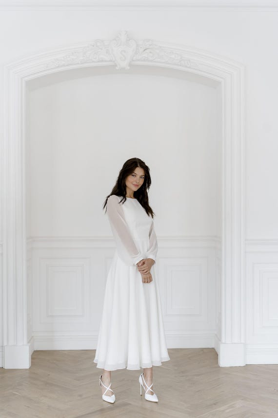 midi beach wedding dress Ruffled White Off-Shoulder White Midi Dress, Beach Wedding Short Dress, Cottagecore Boho Midi Dress
