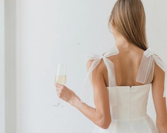 Satin Midi Wedding Dress: Minimalist A-Line Bridal Gown
