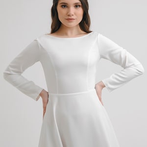 Short wedding dress, crepe wedding dress, modest wedding dress, long sleeves dress, reception dress, modern wedding dress