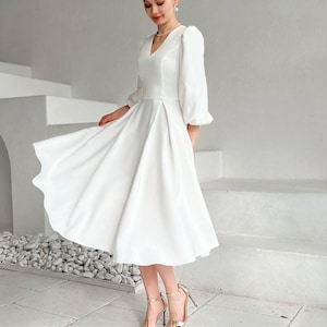 Midi wedding dress • reception dress • civil wedding dress • elopement dress with long sleeves •  short wedding dress • civil wedding dress/