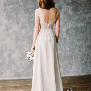 Boho lace wedding dress • minimalist dress • simple wedding dress • crepe wedding dress - A line silhouette