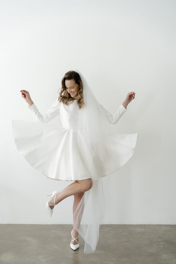 white dress short long sleeve Vera Short Party Dress with Long Sleeves