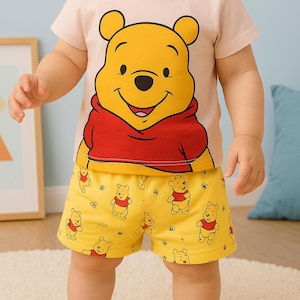 Chándal de Winnie Pooh para bebé niño: Conjunto de 2 piezas de camiseta y pantalones cortos con dibujos animados de verano para niños.
