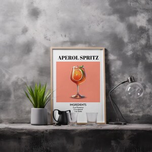 Aperol Spritz Cocktail Art Print | Minimalist Retro Drink Poster | Trendy Wall Art & Bar Cart Decoration | Large Art Printable
