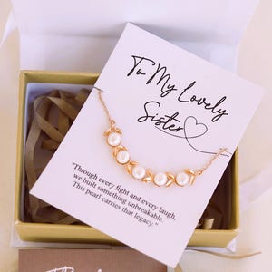 Collar de perlas personalizado para hermana: regalo significativo con tarjeta de mensaje, joyería hecha a mano para ella, regalo de cumpleaños o de dama de honor, etc.