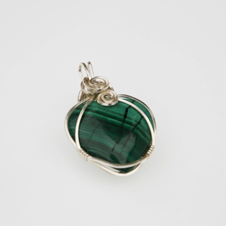 Wire Wrapped Malachite Heart Crystal Pendant Strength