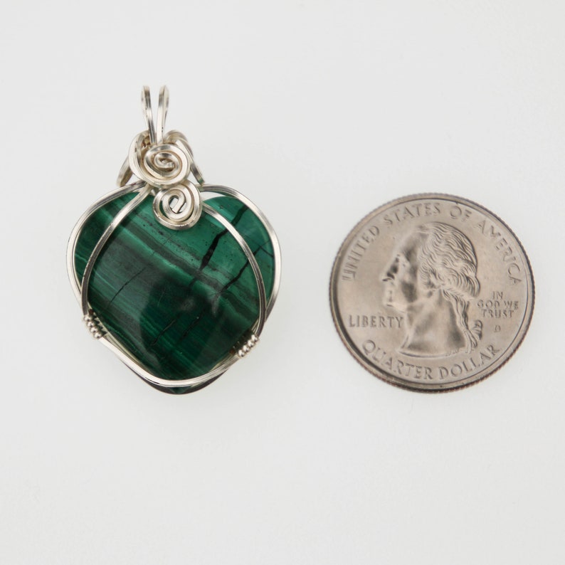Wire Wrapped Malachite Heart Crystal Pendant Strength