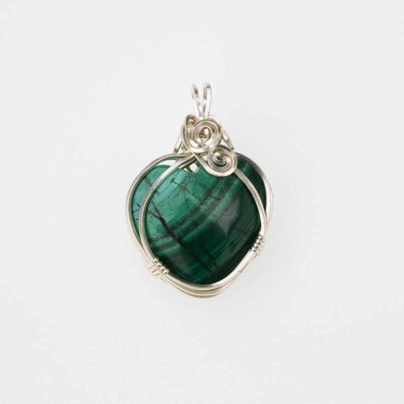 Wire Wrapped Malachite Heart Crystal Pendant Strength