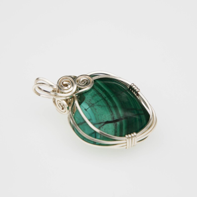 Wire Wrapped Malachite Heart Crystal Pendant Strength