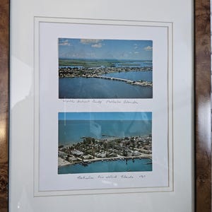Cartoline d'epoca incorniciate del ponte di Matlacha e del molo di Bokeelia, Pine Island, Florida
