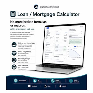 Loan, Mortage & Debt Payoff Calculator | Credit Card, Overdraft, Mortgage Amortization | 100% Offline App