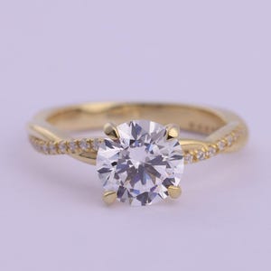 Round Lab Grown Diamond Ring Twisted Vine Diamond Engagement Ring 14K Solid Gold Ring
