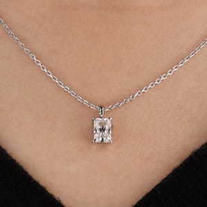 Radiant Cut Lab Grown Diamond Pendant | 14K White Gold Solitaire Necklace