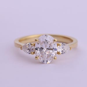 Three Stone Diamond Engagement Ring 14k Solid Gold Oval Cut Lab Grown Diamond Engagement Ring