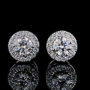Puces d'oreilles halo brillant avec diamants cultivés en laboratoire | Or blanc 14 carats | Boucles d'oreilles scintillantes de tous les jours | Cadeau de luxe éthique