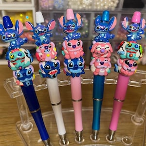 Hand-Painted Stitch Beaded Pens: Refillable Black Ink