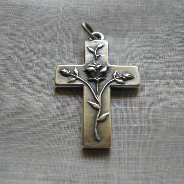 Vintage James Avery  Sterling Rose Vine Cross    Pendant   Charm   Collectible  Gift  Communion  Birthday  Confirmation   Excellent Cond