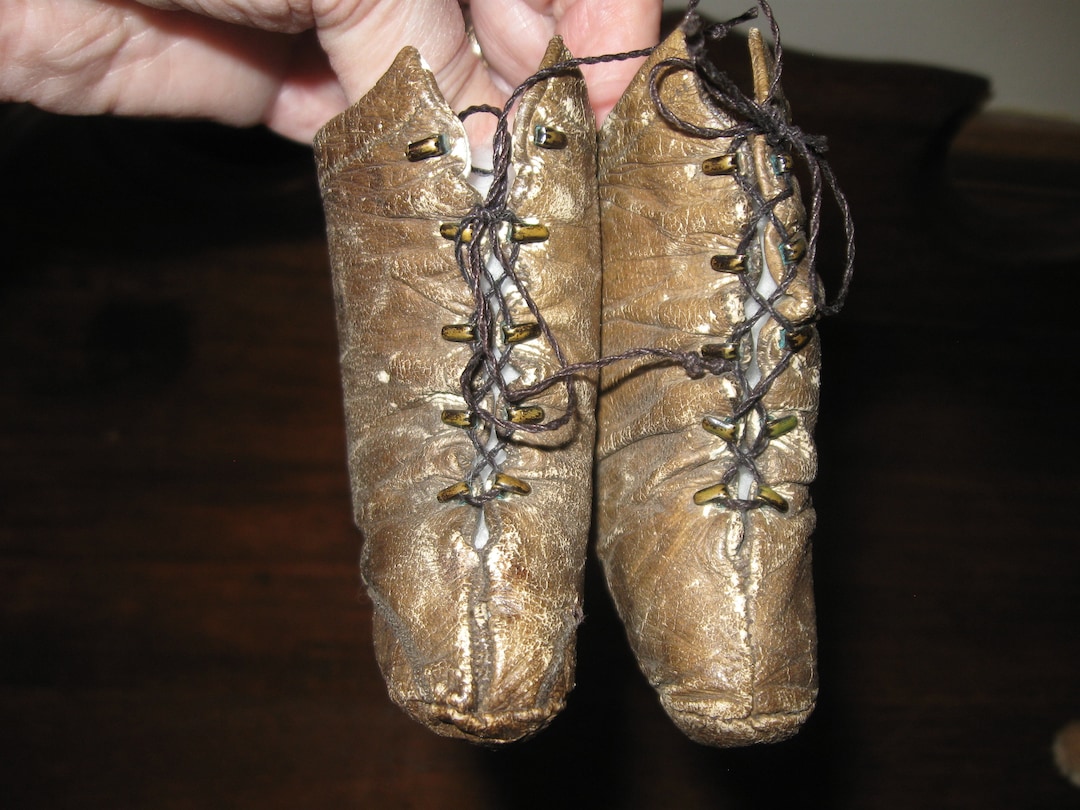 SALE 1800s Leather Victorian Doll Shoes for French or German Dolls 2 3/