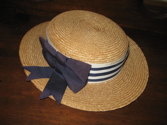SALE 80s Vintage Laura Ashley Childs Straw Hat  E… - image 1