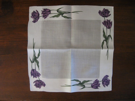 SALE    Beautiful Purple Floral Border White Hank… - image 1