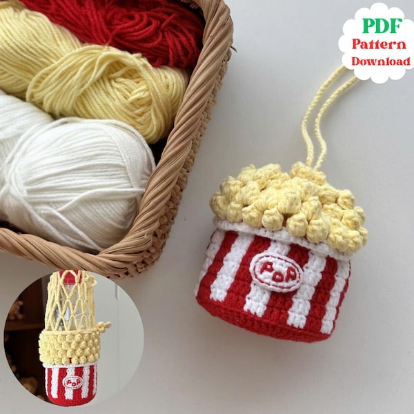Crochet Drink Holder Pattern , Cup Sleeve Crochet Pattern, Popcorn Stitch Bottle Holder, Cute Kawaii Bag, Beginner Crochet, Instant Download