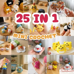 25 Amigurumi Crochet Patterns Bundle: Easy Mini Toys, Keychains (PDF Download)
