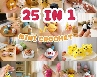 25 Amigurumi Crochet Patterns Bundle: Easy Mini Toys, Keychains (PDF Download)