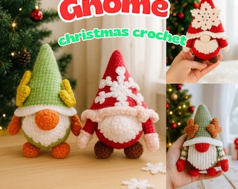 Christmas Crochet patterns Christmas tree gnome, Reindeer Gnome and Santa gnome, Crochet winter pattern, Crochet Christmas ornaments pattern