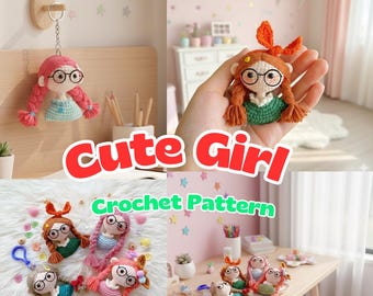 Cute Girl Doll Amigurumi Crochet Pattern PDF - Pigtail Doll Keychain Tutorial - Glasses Doll Digital Download - Easy Beginner Amigurumi DIY